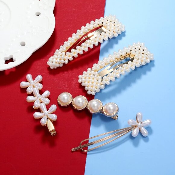 Women Hair Accessories Handmade Pearl Barrette Clip Set Flower Bobby Hairpins